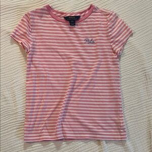 Polo by Ralph Lauren Kids Striped Tee in Pink and White